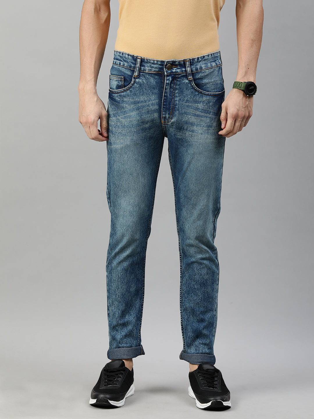 Men's Midnight Blue Slim Fit Washed Jeans Stretchable